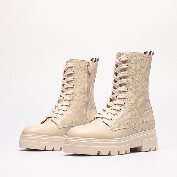 Damskie botki / sztyblety TOMMY HILFIGER MONOCHROMATIC LACE UP BOOT fw0fw06732aci kolor beżowy