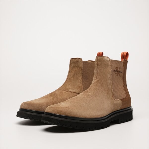 Męskie buty za kostkę CALVIN KLEIN EVA MID CHELSEA BOOT SUEDE ym0ym007640hd kolor brązowy