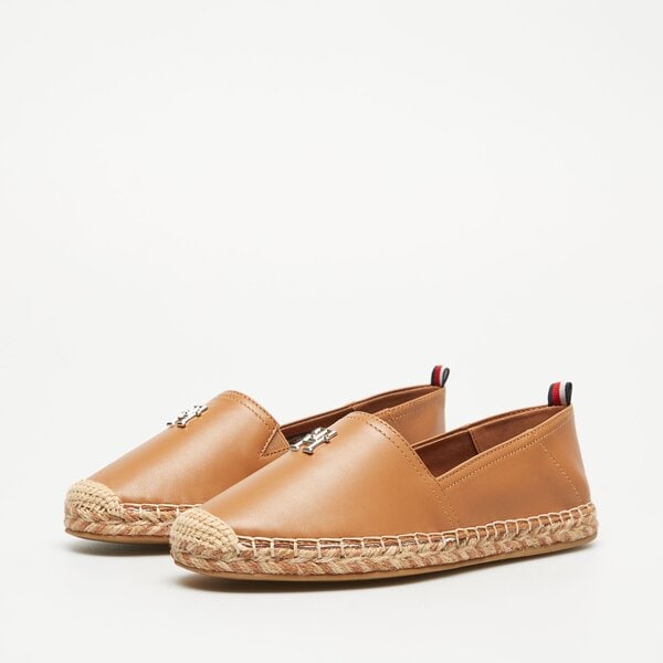 Damskie mokasyny i półbuty TOMMY HILFIGER TH LEATHER FLAT ESPADRILLE fw0fw07720gu9 kolor brązowy