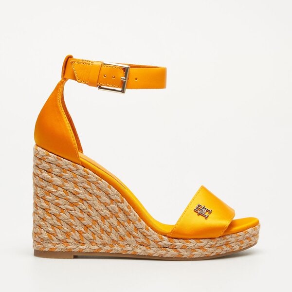 Damskie sandały TOMMY HILFIGER COLORFUL HIGH WEDGE SATIN SANDAL fw0fw07914sg3 kolor pomarańczowy