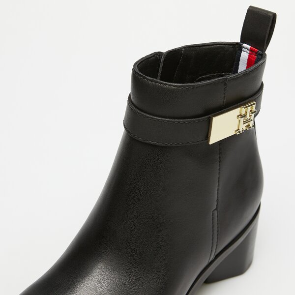 Damskie botki / sztyblety TOMMY HILFIGER TH LOGO MID HEEL BOOTIE fw0fw08179bds kolor czarny