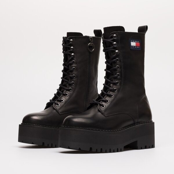 Damskie botki / sztyblety TOMMY HILFIGER TOMMY JEANS FLATFORM PADDED BOOT en0en01954bds kolor czarny