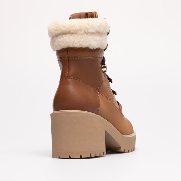 Damskie botki / sztyblety TOMMY HILFIGER HEEL LACED MONOGRAM BOOT fw0fw06790gtu kolor brązowy