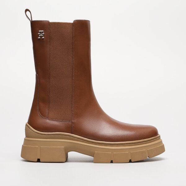 Damskie botki / sztyblety TOMMY HILFIGER ESSENTIAL LEATHER CHELSEA BOOT fw0fw07490gtu kolor brązowy