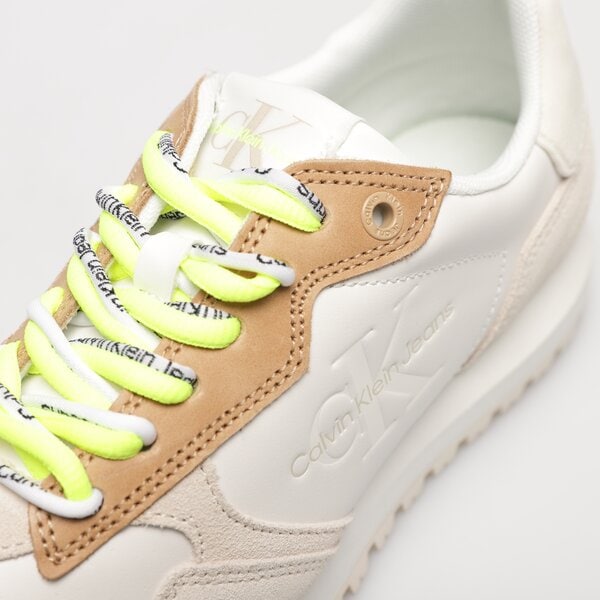 Damskie sneakersy (buty) CALVIN KLEIN TOOTHY RUNNER FLUO CONTRAST yw0yw009350la kolor beżowy