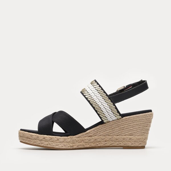 Damskie sandały TOMMY HILFIGER GOLDEN WEBBING MID WEDGE fw0fw07090dw6 kolor granatowy