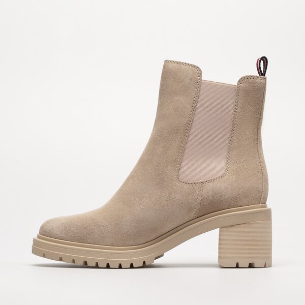 Damskie botki / sztyblety TOMMY HILFIGER ESSENTIAL MIDHEEL SUEDE BOOTIE fw0fw07522abo kolor beżowy