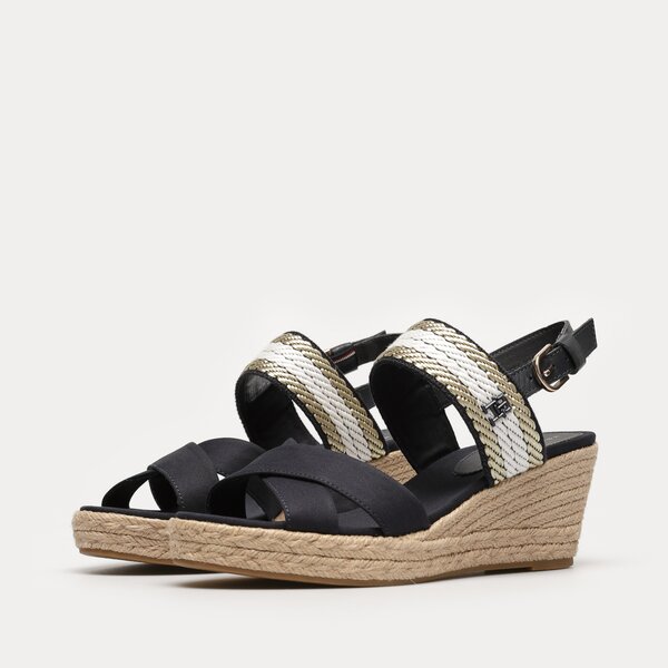 Damskie sandały TOMMY HILFIGER GOLDEN WEBBING MID WEDGE fw0fw07090dw6 kolor granatowy