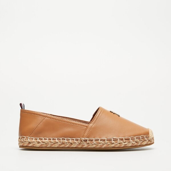 Damskie mokasyny i półbuty TOMMY HILFIGER TH LEATHER FLAT ESPADRILLE fw0fw07720gu9 kolor brązowy