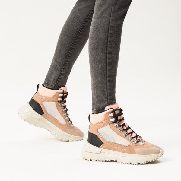 Damskie buty outdoor (trekkingowe) CALVIN KLEIN CHUNKY RUNNER LACEUP HIGH SU yw0yw008090hd kolor beżowy