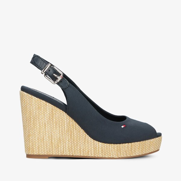 Damskie sandały TOMMY HILFIGER ICONIC ELENA SLING BACK WEDGE fw0fw04789dw5 kolor granatowy