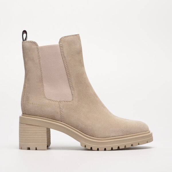 Damskie botki / sztyblety TOMMY HILFIGER ESSENTIAL MIDHEEL SUEDE BOOTIE fw0fw07522abo kolor beżowy