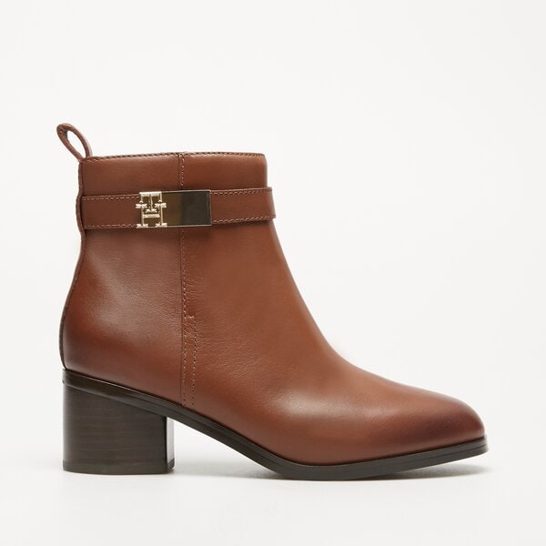 Damskie botki / sztyblety TOMMY HILFIGER TH LOGO MID HEEL BOOTIE fw0fw08179gpk kolor brązowy