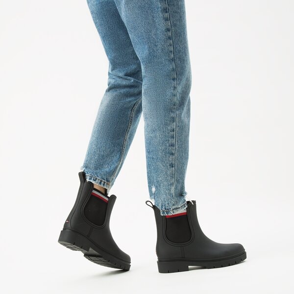 Damskie kalosze (buty gumowe) TOMMY HILFIGER RAIN BOOT ANKLE ELASTIC fw0fw06774bds kolor czarny