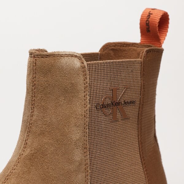 Męskie buty za kostkę CALVIN KLEIN EVA MID CHELSEA BOOT SUEDE ym0ym007640hd kolor brązowy