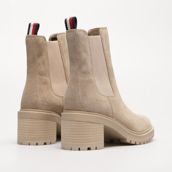 Damskie botki / sztyblety TOMMY HILFIGER ESSENTIAL MIDHEEL SUEDE BOOTIE fw0fw07522abo kolor beżowy