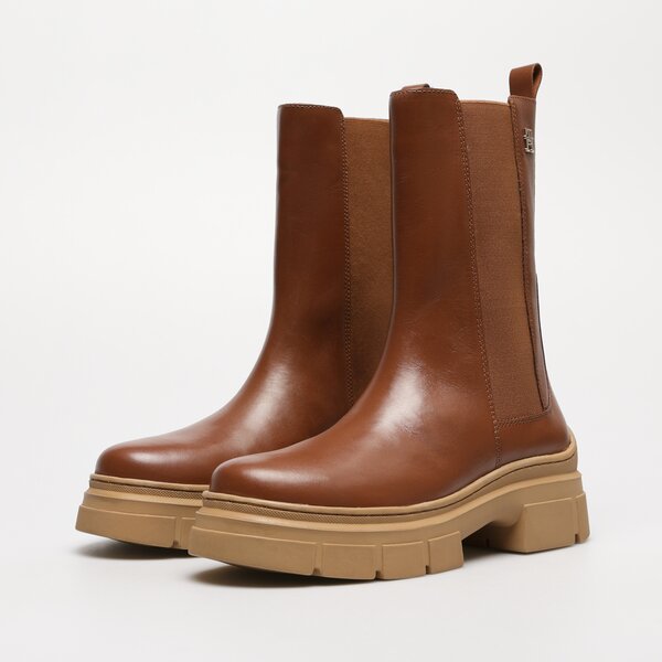 Damskie botki / sztyblety TOMMY HILFIGER ESSENTIAL LEATHER CHELSEA BOOT fw0fw07490gtu kolor brązowy