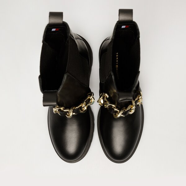 Damskie botki / sztyblety TOMMY HILFIGER MONOCHROMATIC CHELSEA BOOT CHAIN fw0fw07046bds kolor czarny