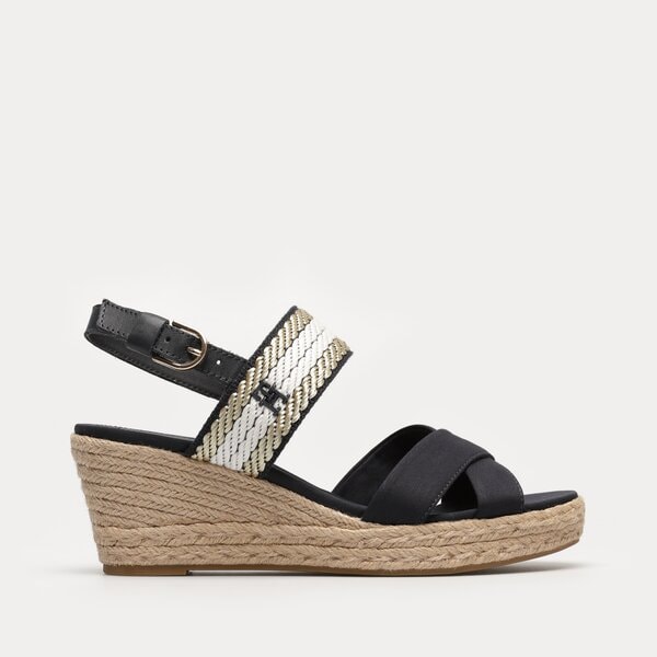 Damskie sandały TOMMY HILFIGER GOLDEN WEBBING MID WEDGE fw0fw07090dw6 kolor granatowy